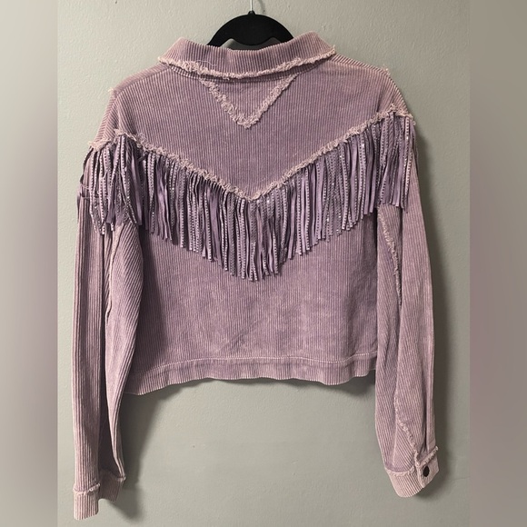 NWOT POL Corduroy Rhinestones Fringe Long Sleeve Purple Jacket. Size Small - Picture 4 of 9